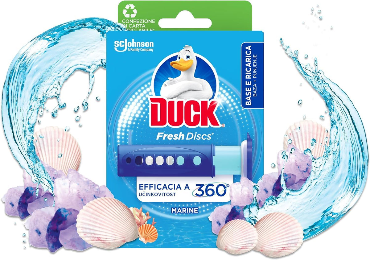 Duck Fresh Discs Base per Dischi Gel Igienizzanti WC, Fragranza Marine, Confezione da 1 Applicatore e 6 Dischetti