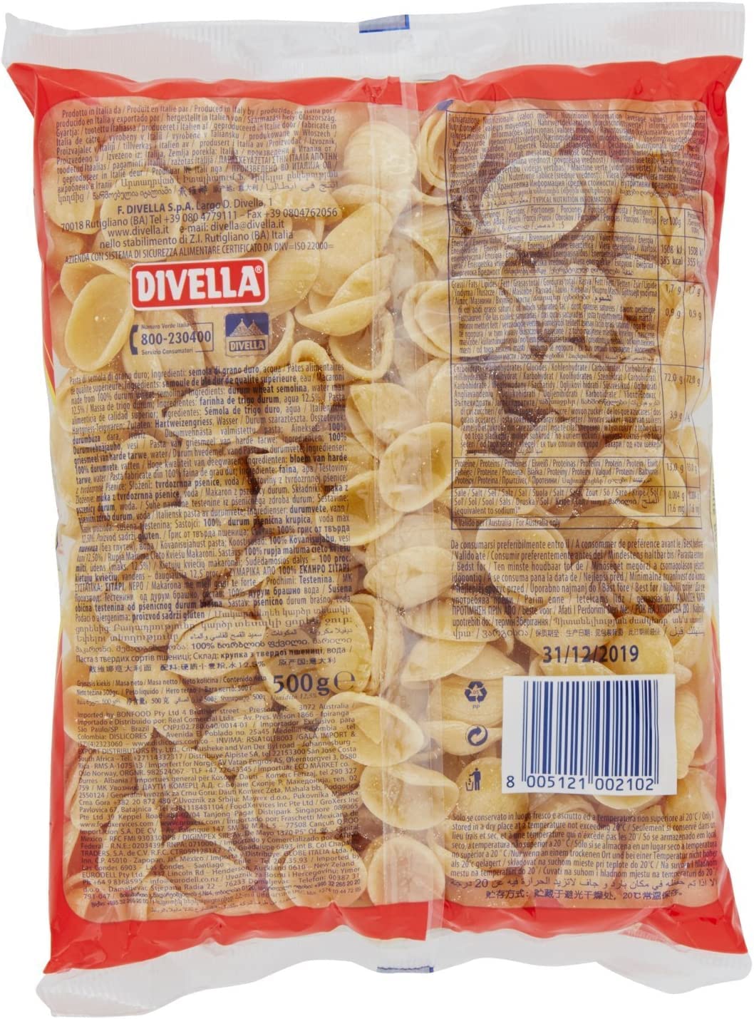 10 Pasta Divella 100% Italiana N ° 86/b Orecchiette 500 gr