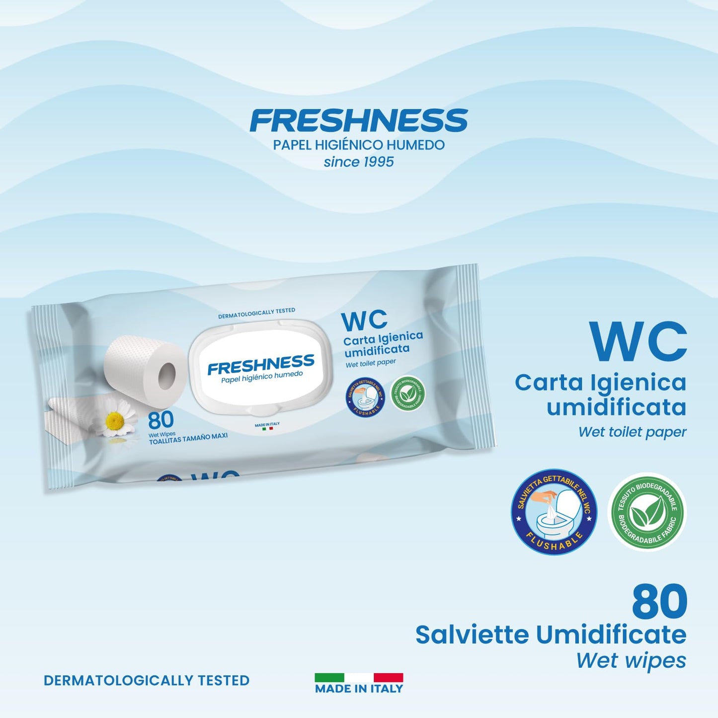 FRESHNESS Salviette WC Carta igienica umida 80 unità. Asciugamano, Multicolore, 80 Pezzi