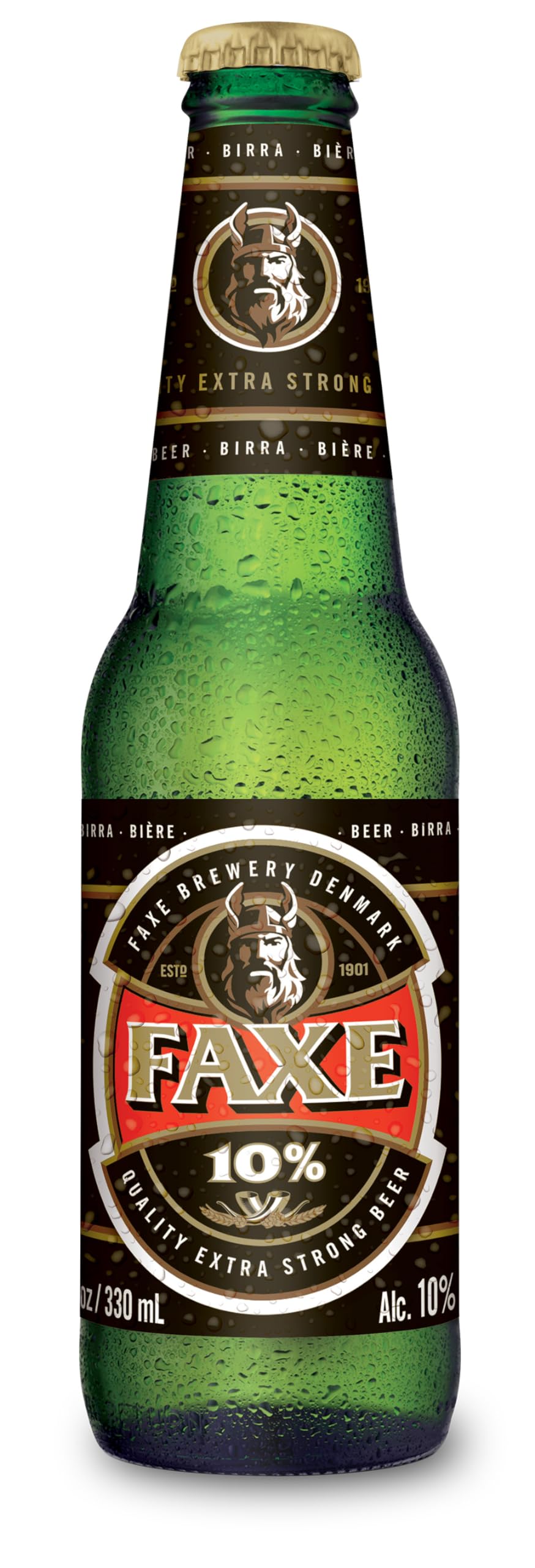Faxe - 24 Bottiglie da 33 cl, Birra Forte Doppio Malto, Gradazione Alcolica 10°C, Strong Lager con Profumo Fruttati e Malto, Senza Additivi e Alcol Aggiunto