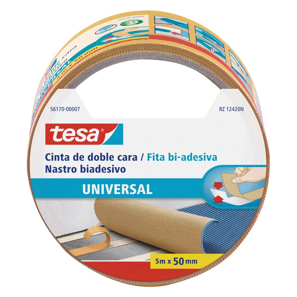 Tesa Nastri Biadesivo Universale - Biadesivo Versatile per il Fissaggio di Tappeti, per Lavori Manuali e Decorazione di Interni - 5 m x 50 mm