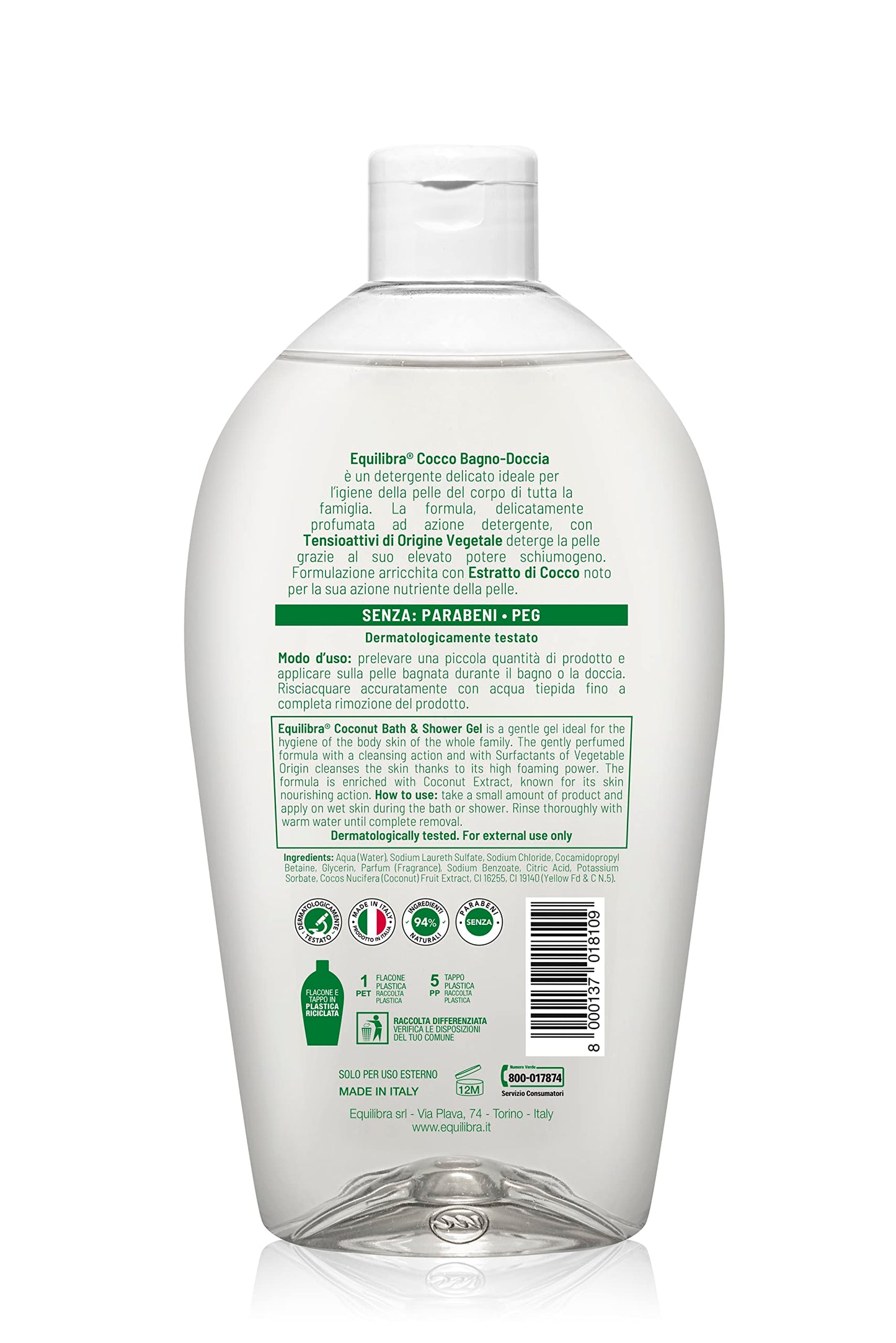 Equilibra Corpo, Cocco Bagno-Doccia, Bagno-Doccia Cocco Delicato ad Azione Detergente e Nutriente, Adatto a Tutta la Famiglia, con Estratto di Cocco e Tensioattivi di Origine Vegetale, 1000 ml