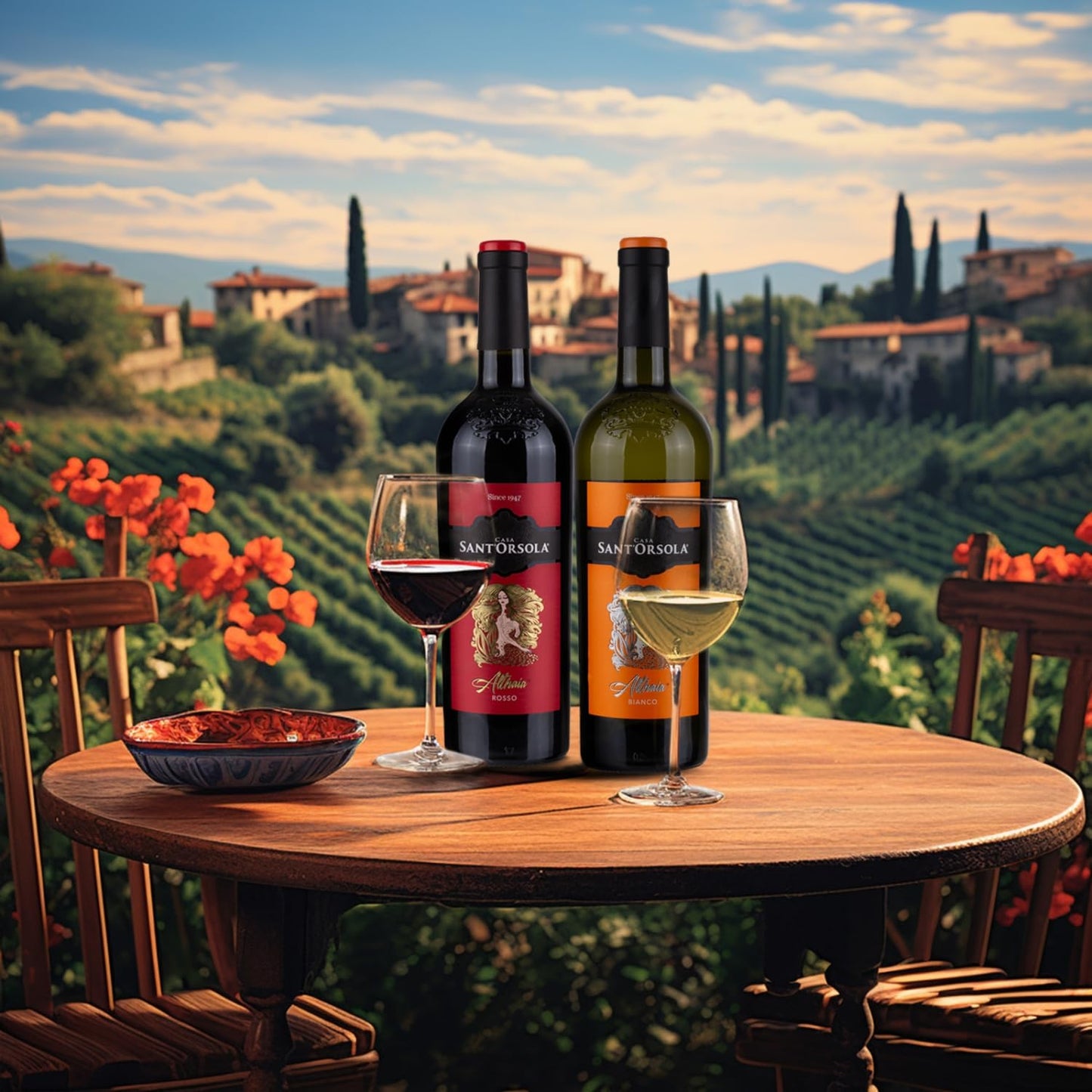 Casa Sant'Orsola - Althaia Vino Rosso e Bianco in Confezione Regalo con Gessetti, Selezione di Uva Italiana, 2x750ml