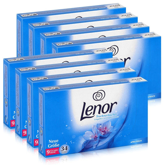 Lenor – Panni per asciugatrice, profumo “Risveglio primaverile”, 34 panni, per la cura della biancheria in asciugatrice (confezione da 8)