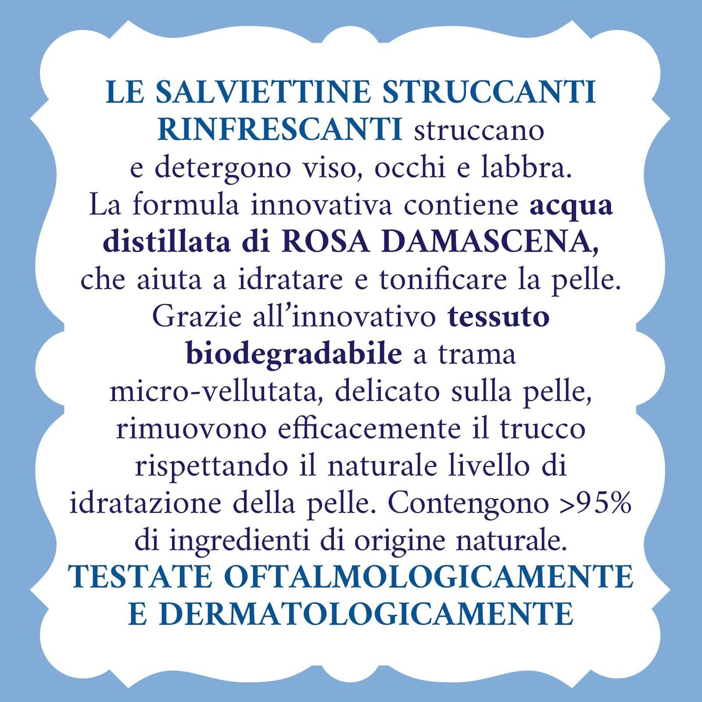 Acqua alle Rose, Salviettine Struccanti Rinfrescanti per Tutti i Tipi di Pelle, con Acqua Distillata di Rosa Damascena, Azione Struccante su Viso, Occhi e Labbra, 20 Salviettine