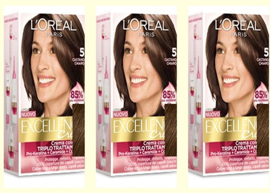 3 X L'OREAL EXCELLENCE CREME 5 CASTANO CHIARO Tintura per capelli