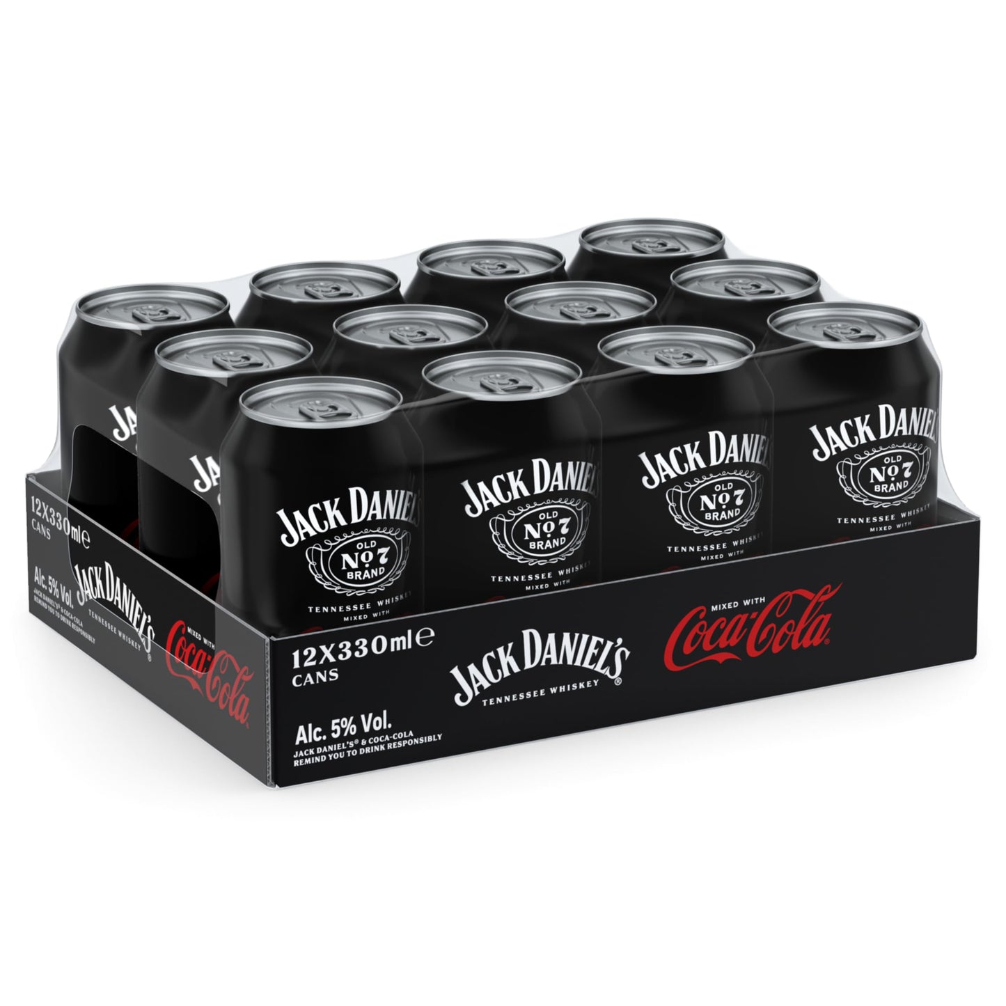 Jack Daniel’s & Coca-Cola, Bevanda Alcolica (5% Vol.) Pronta da Bere, a base di Whiskey e Coca-Cola - 1 Confezione da 12 Lattine da 33cl