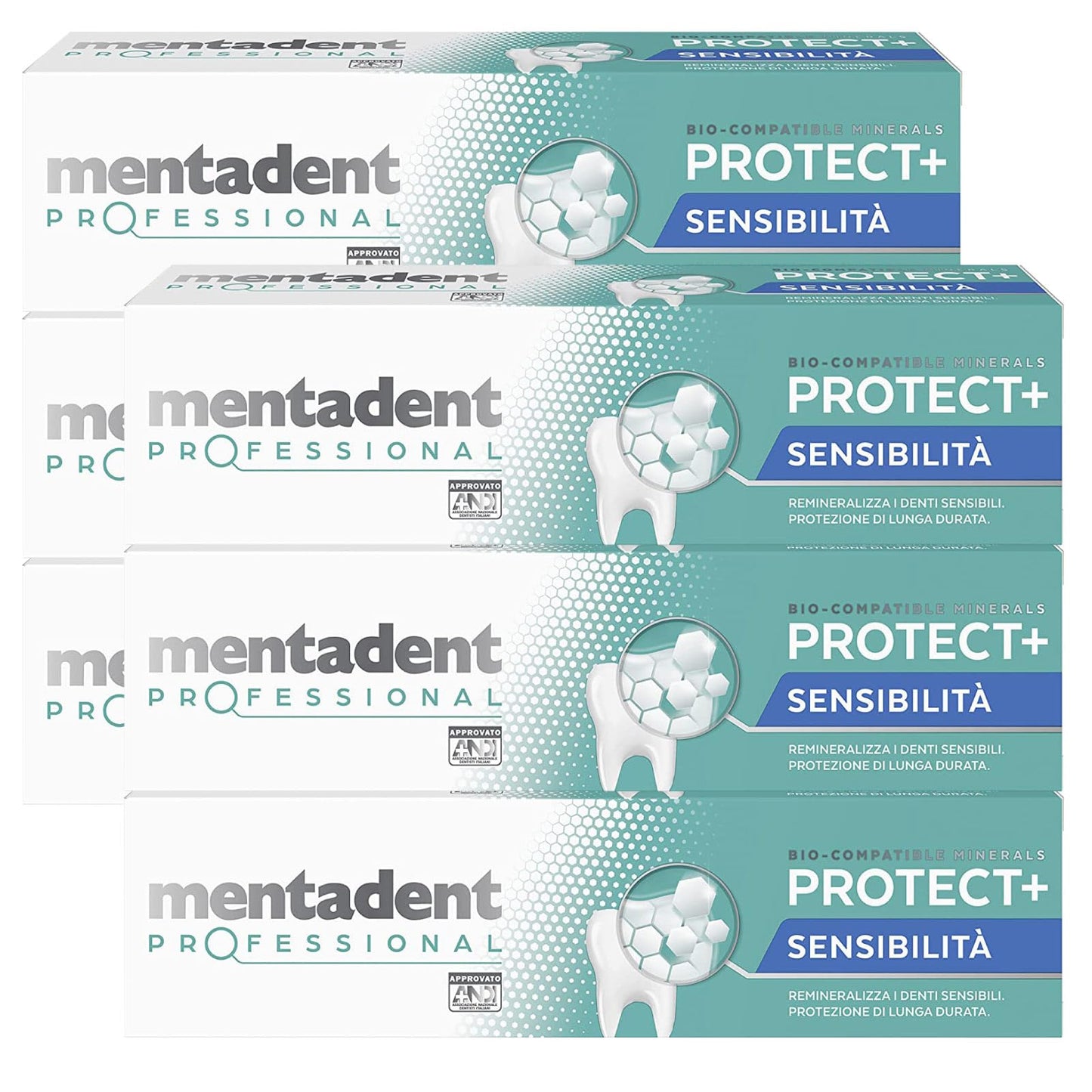 Mentadent Professional Protect+ Sensibilità Dentifricio per Denti Sensibili con Minerali Biocompatibili e Potassio - 6 Flaconi da 75ml