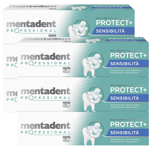 Mentadent Professional Protect+ Sensibilità Dentifricio per Denti Sensibili con Minerali Biocompatibili e Potassio - 6 Flaconi da 75ml