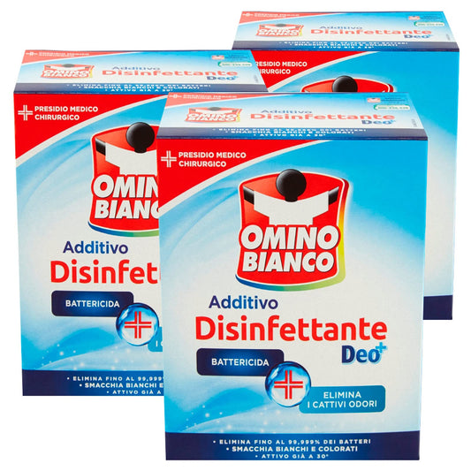 Omino Bianco - Additivo Disinfettante in Polvere per Bucato, Smacchia e Elimina i Cattivi Odori, con Tecnologia Deo+, 3 Confezioni da 450 g ognuna