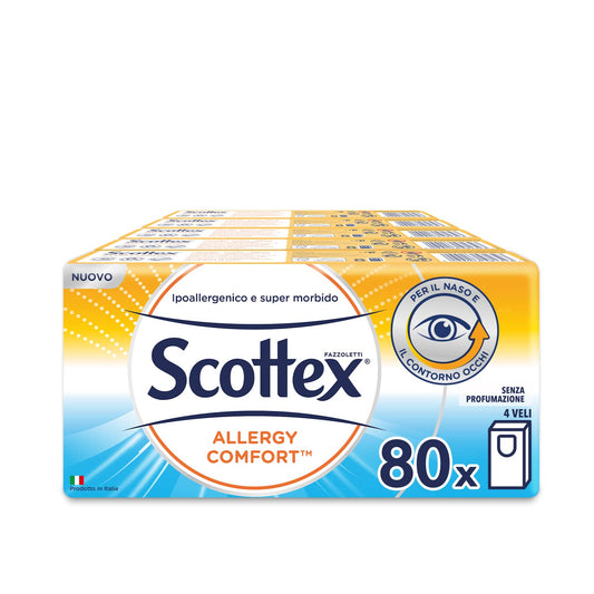Scottex Fazzoletti Pocket Allergy, Ultra assorbenti, Oftalmologicamente testati, Confezione da 80 Pacchetti di Fazzoletti di carta (8x10)