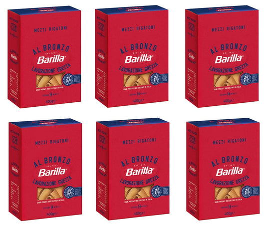 6 x Barilla Mezzi Rigatoni al Bronzo Trafilato al Bronzo 400 g Metodo di lavorazione grezza