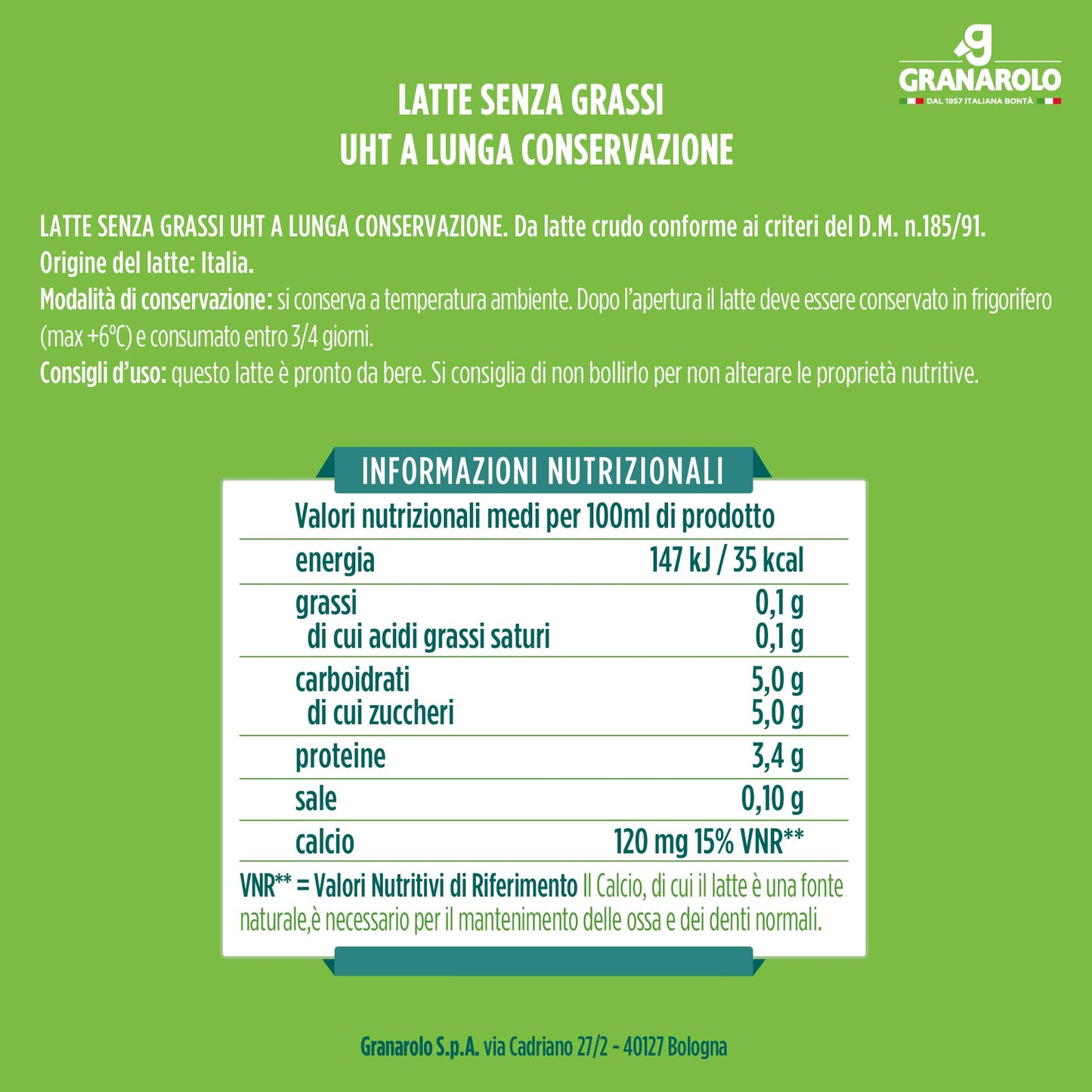 Granarolo, Latte UHT Scremato da 500ml, 12 Confezioni di Latte 100% Italiano, a Lunga Conservazione Grazie al Trattamento UHT, Senza Grassi, Made in Italy