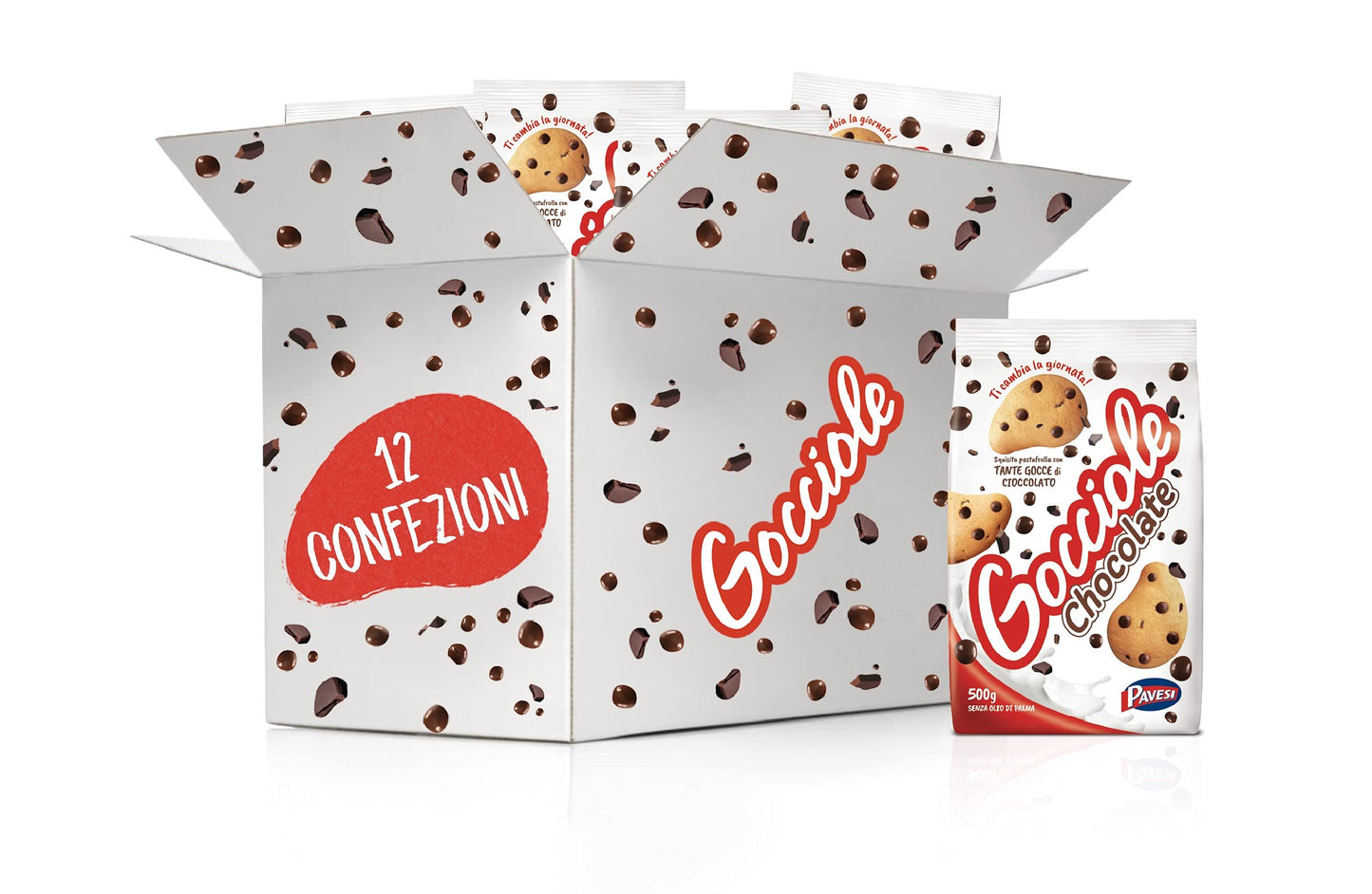 Pavesi Biscotti Frollini Gocciole Cioccolato, 12 Pack da 500 g Senza Olio di Palma