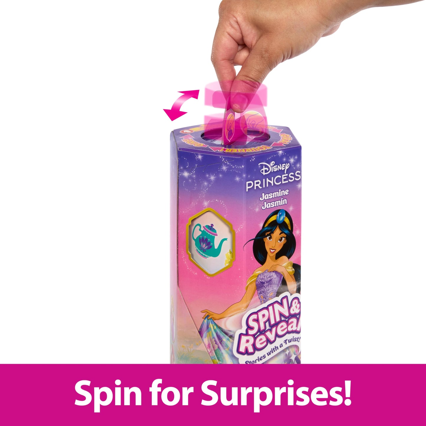 Bambola-Disney Princess Spin & Reveal, Jasminel,bambola + 10 accessori a sorpresa-Mattel-Eta3+