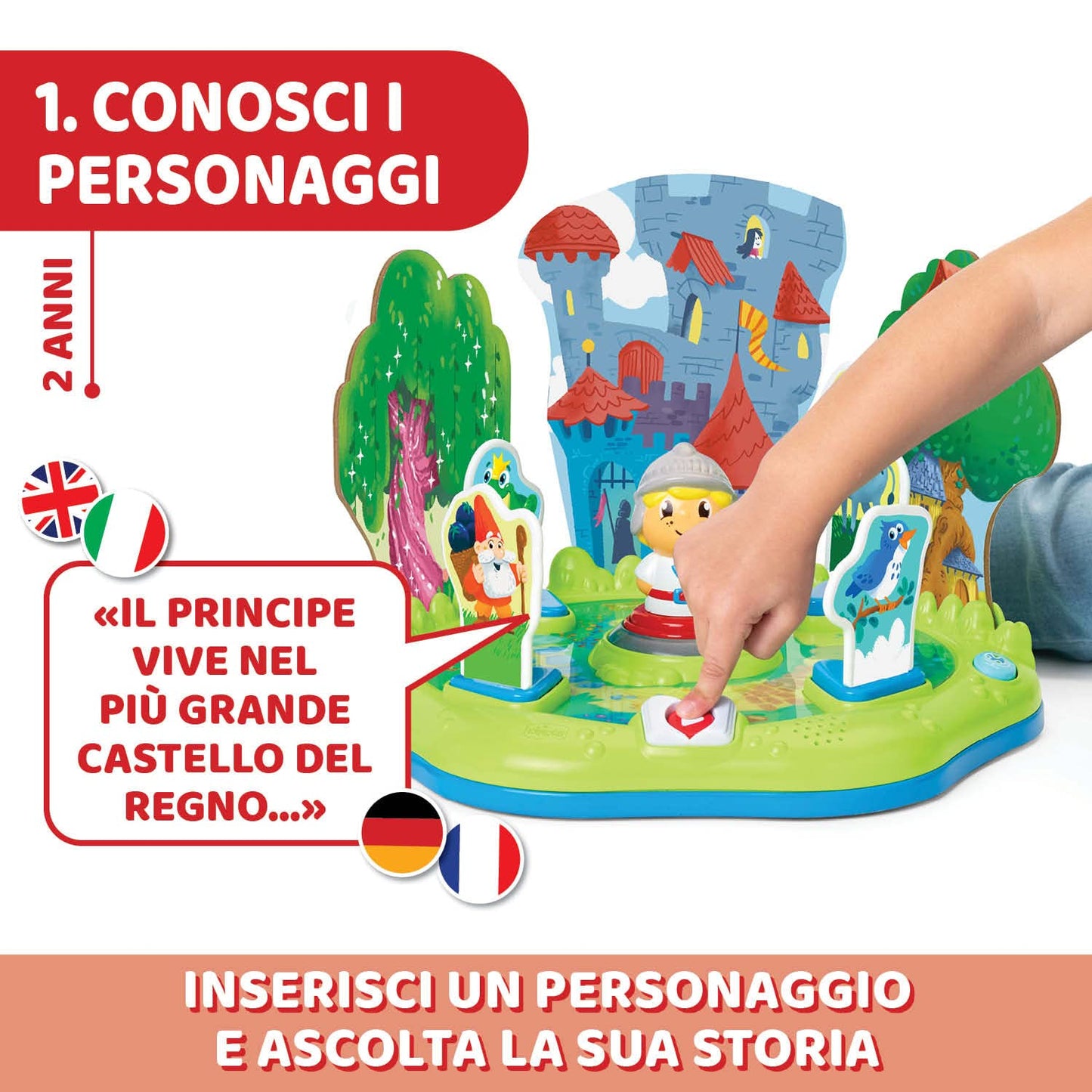 Chicco Fabulous il Creastorie, Cantastorie per Bambini 2 Anni, 6 Anni, in 4 Lingue, 10 Personaggi, 4 Modalità, 90 Min di Contenuti, Ispirato al Metodo Montessori, Ascolta e Crea Storie