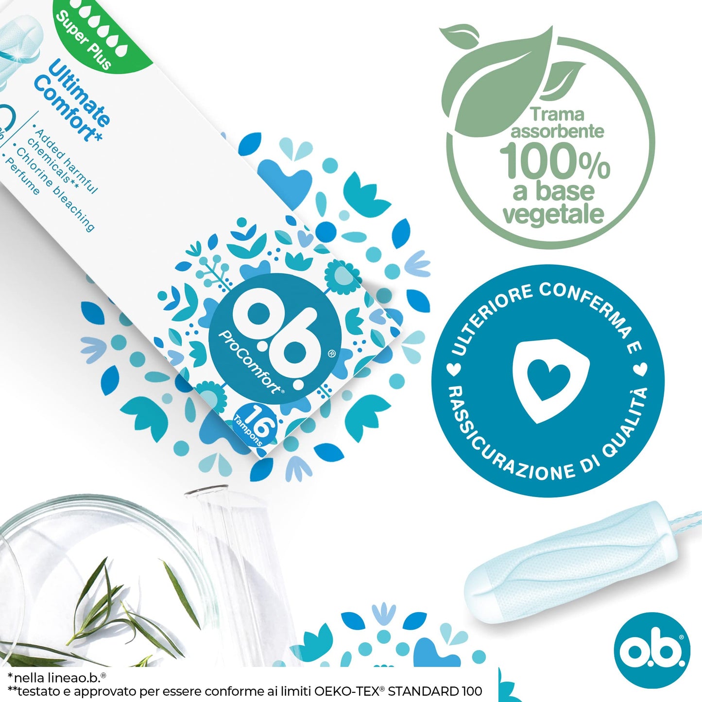 o.b. Assorbenti Interni ProComfort Super Plus, Assorbenti facili da applicare e rimuovere ideali per flusso molto abbondante, Tamponi interni con trama assorbente, 1 confezione da 16 pezzi