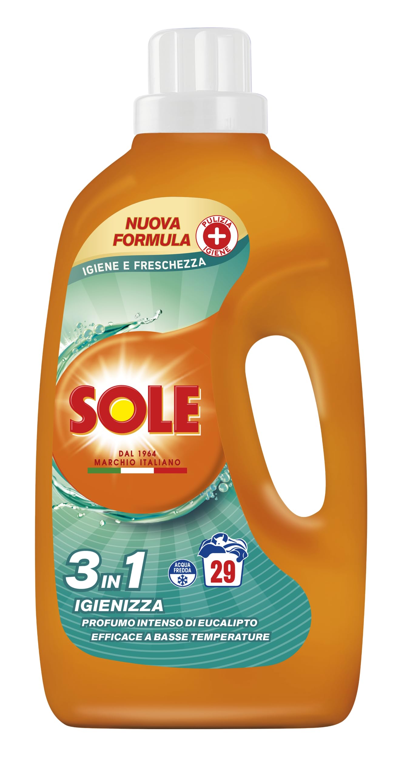 Sole Detersivo Lavatrice Igiene e Freschezza 116 Lavaggi, (4x29), Formula igienizzante, Detersivo Lavatrice Liquido Igiene e Freschezza, contro batteri e cattivo odore