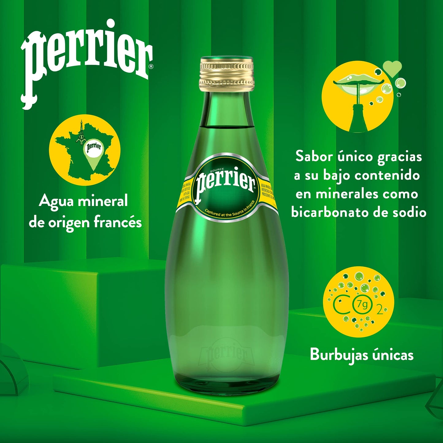 Perrier, Acqua Minerale Frizzante in Vetro - 4 bottiglie da 33cl