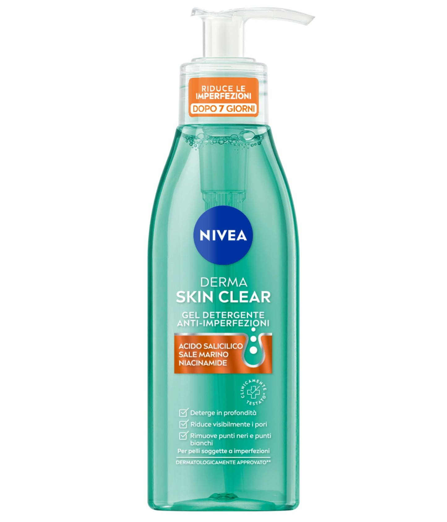 NIVEA Derma Skin Clear Gel Detergente Viso Anti-Imperfezioni 150 ml, Detergente viso pelle grassa e mista con Acido Salicilico, Sale Marino e Niacinamide, Detergente schiumogeno viso purificante