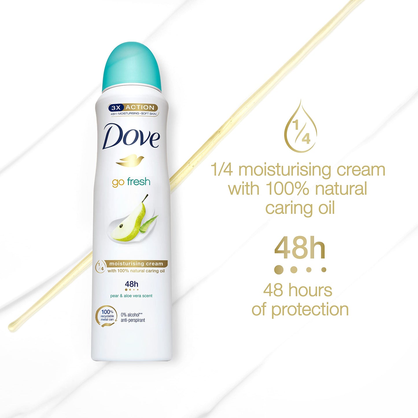 Dove Deodorante spray antitraspirante pera e aloe vera, 6 x 150 ml
