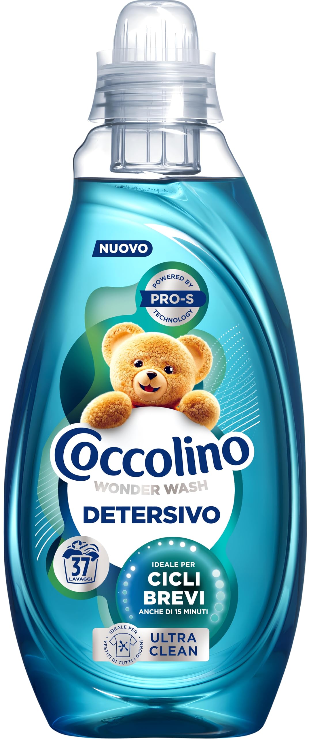 Coccolino Wonder Wash, Detersivo Lavatrice Liquido, Ultra Clean, Efficace nei Cicli Brevi da 15 Minuti, Anche a Freddo, Fragranza che Dura a Lungo, Pulizia Profonda, 37 Lavaggi, 1480 ml