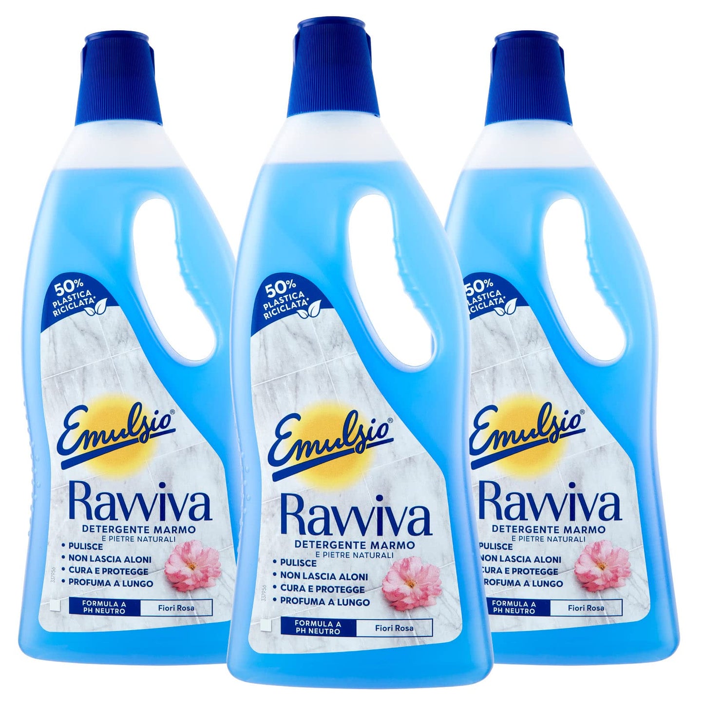 Emulsio Ravviva Marmo Detergente Pavimenti per Ceramica Granito Ardesia Resina Gres Pietre Naturali Formula a pH Neutro ad Azione Protettiva Profumo di Fiori Rosa a Lunga Durata - 3 Flaconi da 750ml