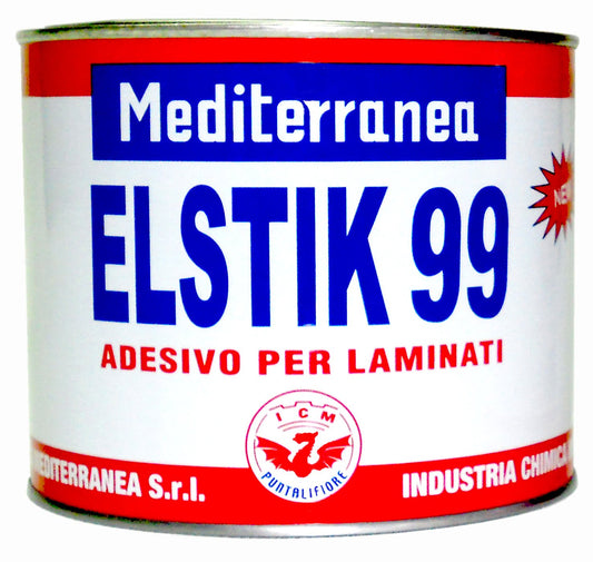 Adesivo Policloroprenico A Contatto Per Legno 'Elstik 99 New' A Base Solvente. Versatile A Bassa Viscosità, Ideale Per L'Incollaggio Di Laminati Plastici Rigidi A Legno (Massello, Compensato, Truciolare), A Metallo E Gomma. Resistenza Termica +80°C Circa.
