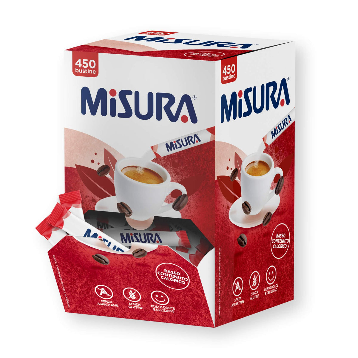 Misura Dolcificante in Bustine, Dolcificante Senza Glutine, Senza Aspartame, 2 Calorie Per Bustina, Pratica Confezione per Bar, Ristoranti e Uffici, 450 Bustine