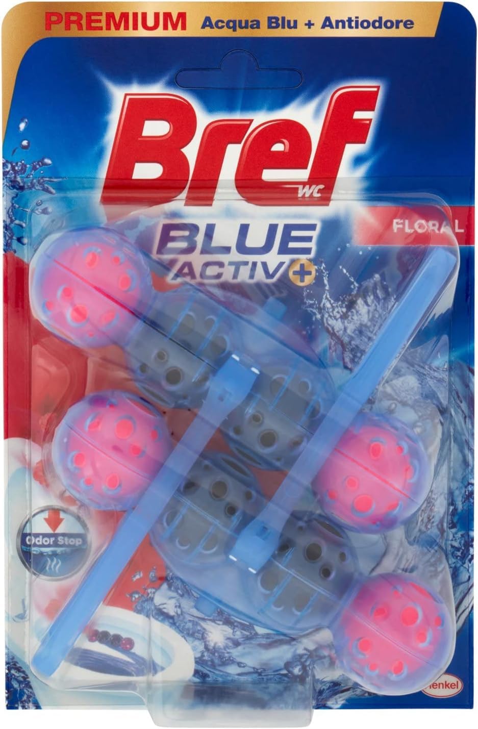 Bref Bref WC Blue Activ+ Floral, Detergente Profumatore WC in Pastiglie Igienizzante Bagno, Pulito, Fresco, Confezione da 6 di Duopacco - 100 g