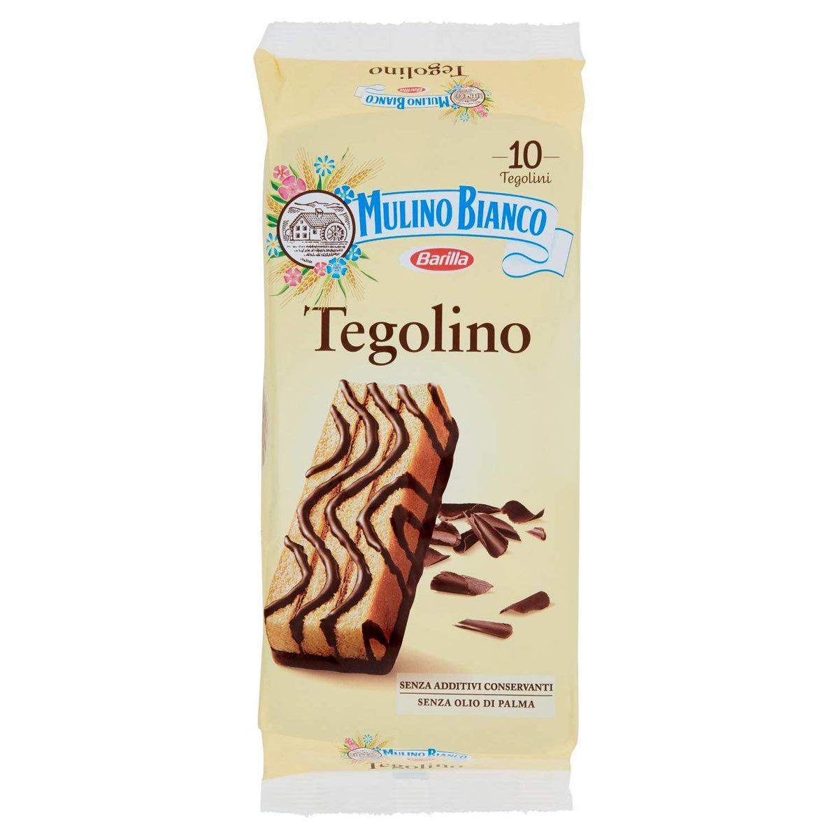 Mulino Bianco Tegolini con Crema al Cacao Magro, 10 Merendine, 350g
