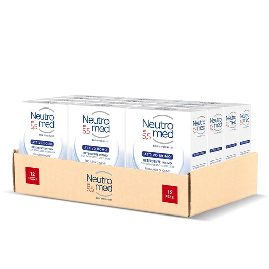 Neutromed Detergente Intimo Attivo per Uomo, con Complesso Micellare, Azione Protettiva, pH 5.5, 12 Pezzi x 200 ml