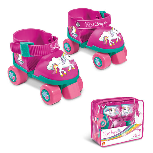 Mondo- Roller Skate Toys-Pattini a rotelle Regolabili Unicorn per Bambini-Taglia dal 22 al 29-Set Completo di Borsa Trasparente, gomitiere e Ginocchiere, 28511, Tinta Unita, Colore Rosa
