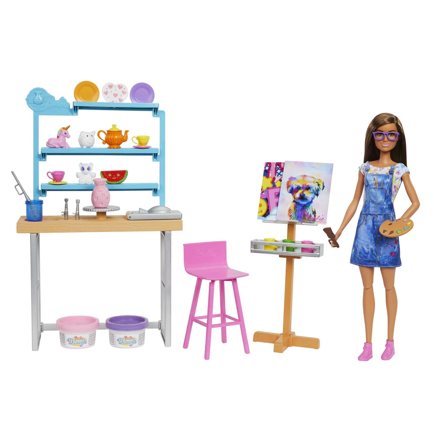 Barbie Relax And Create Atelier - Playset con Bambola e Plastilina per Vasi e Pittura - 25+ Accessori - Alta 29 cm - Regalo per Bambini 3-7 Anni, HCM85