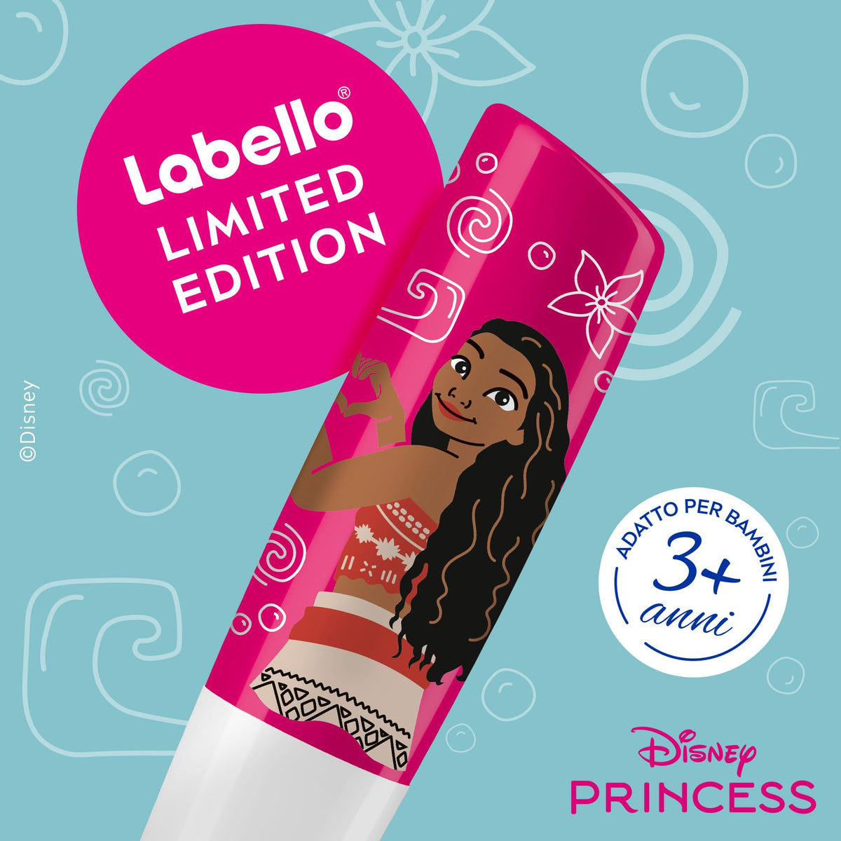 Labello Disney Princess Limited Edition Watermelon Shine 4.8 g, Balsamo labbra colorato con Vaiana di Oceania, Burrocacao bambina 3+ idratante 24h, Burrocacao labbra lip balm con aroma di Anguria