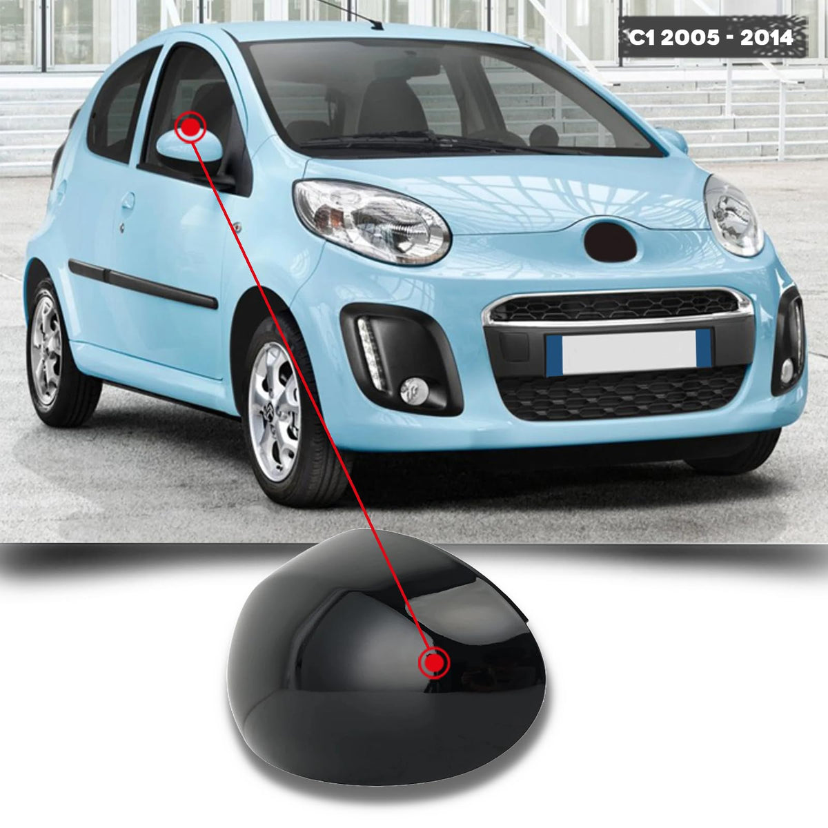CG94 - Calotta Specchietto Retrovisore Esterno per Auto C. C1 - P. 107 - T. AYGO dal 2005 al 2014 (Lato Destro)