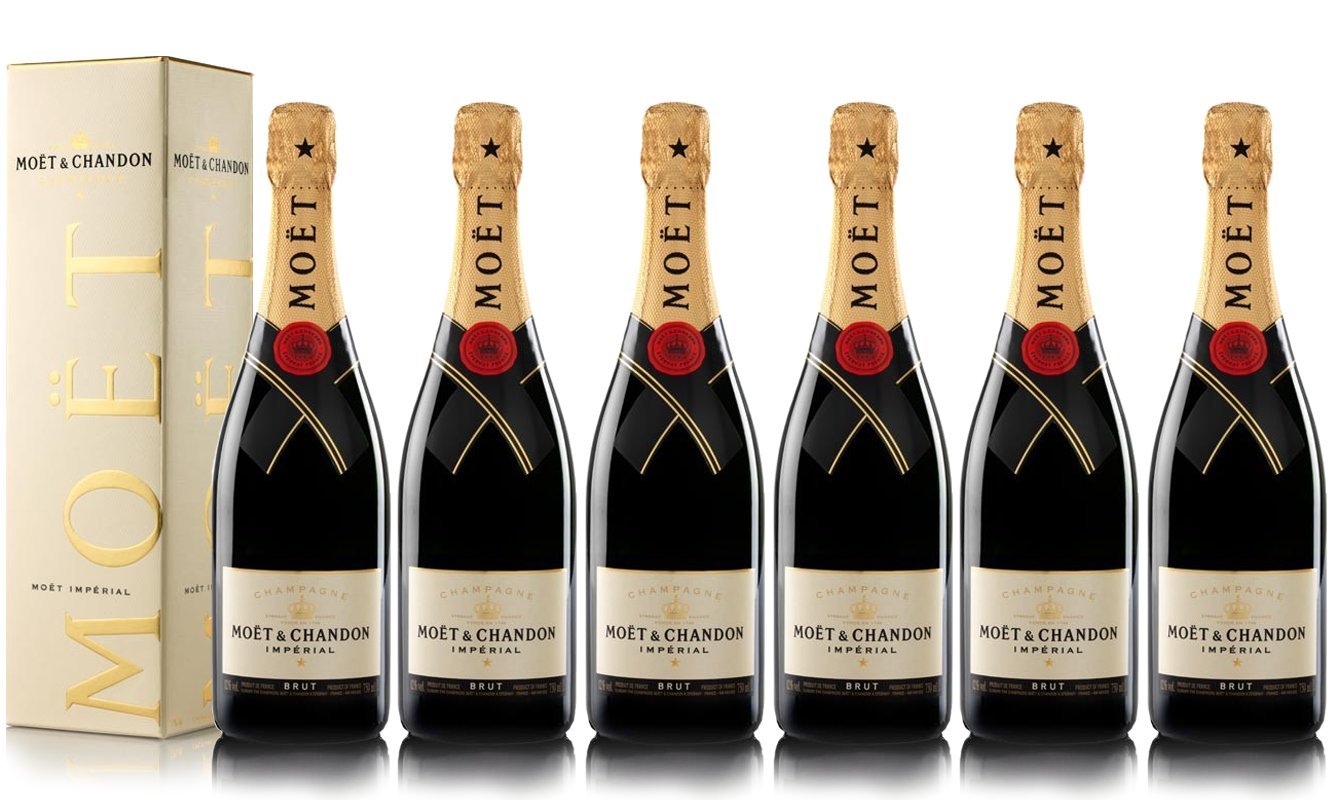 VINADDICT Set di 6 Champagne Moët & Chandon Brut Moët Imperial Con Astucci, 750 millilitri