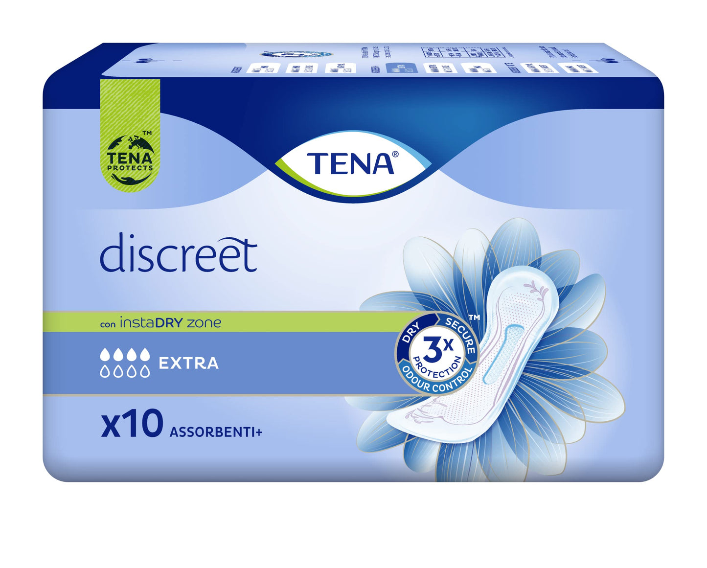 Tena Discreet, Extra, 10 pezzi, per Donna, Assorbenti per Perdite Femminili, Discreti e Confortevoli