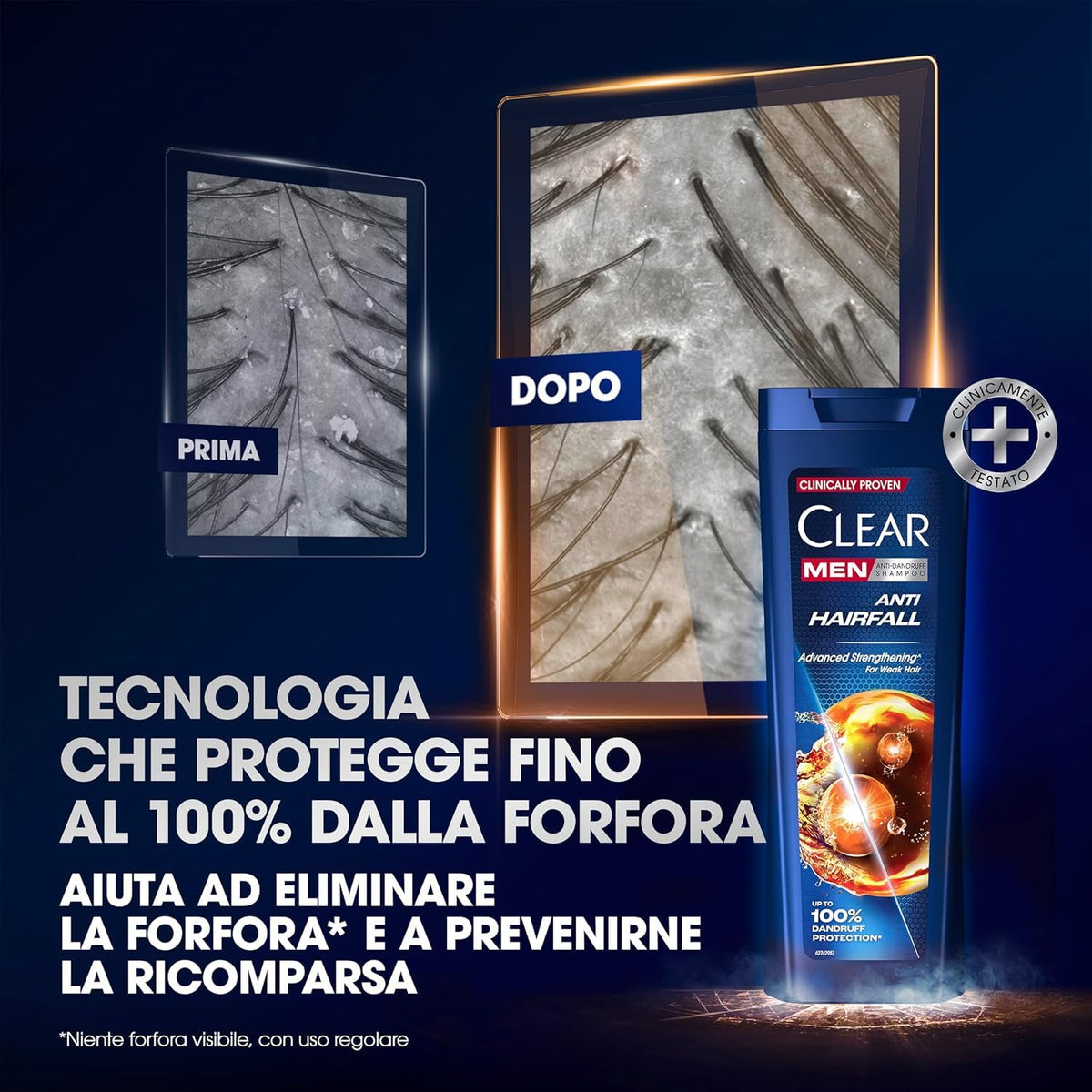 Clear Men Shampoo Antiforfora per capelli fragili Anti Caduta fino al 100% di protezione dalla forfora* 6x 360 ml