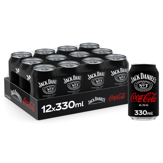 Jack Daniel’s & Coca-Cola, Bevanda Alcolica (5% Vol.) Pronta da Bere, a base di Whiskey e Coca-Cola - 1 Confezione da 12 Lattine da 33cl
