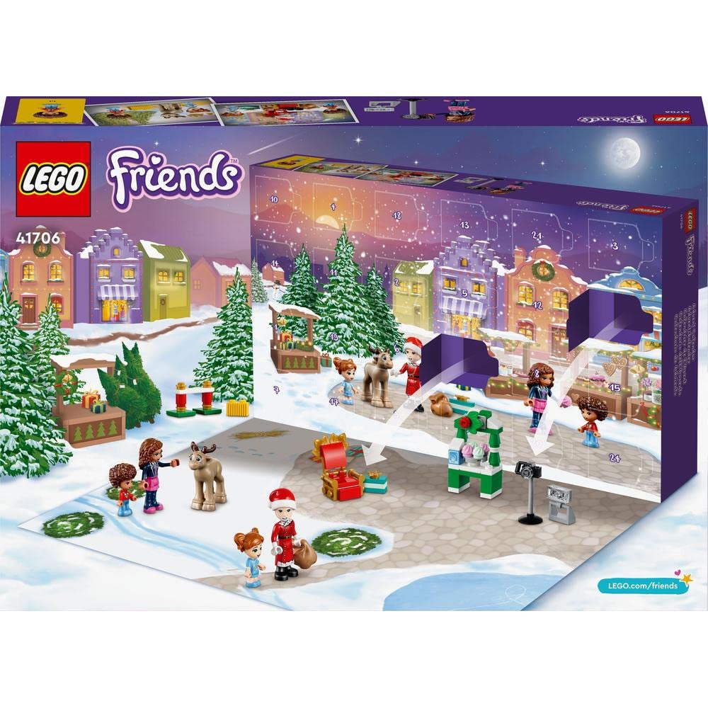 LEGO 41706 Friends Calendario dell'Avvento, Set 2022, 24 Giochi Creativi Natalizi con Babbo Natale, Pupazzo di Neve e Renne, Regalo Festivo per Bambini
