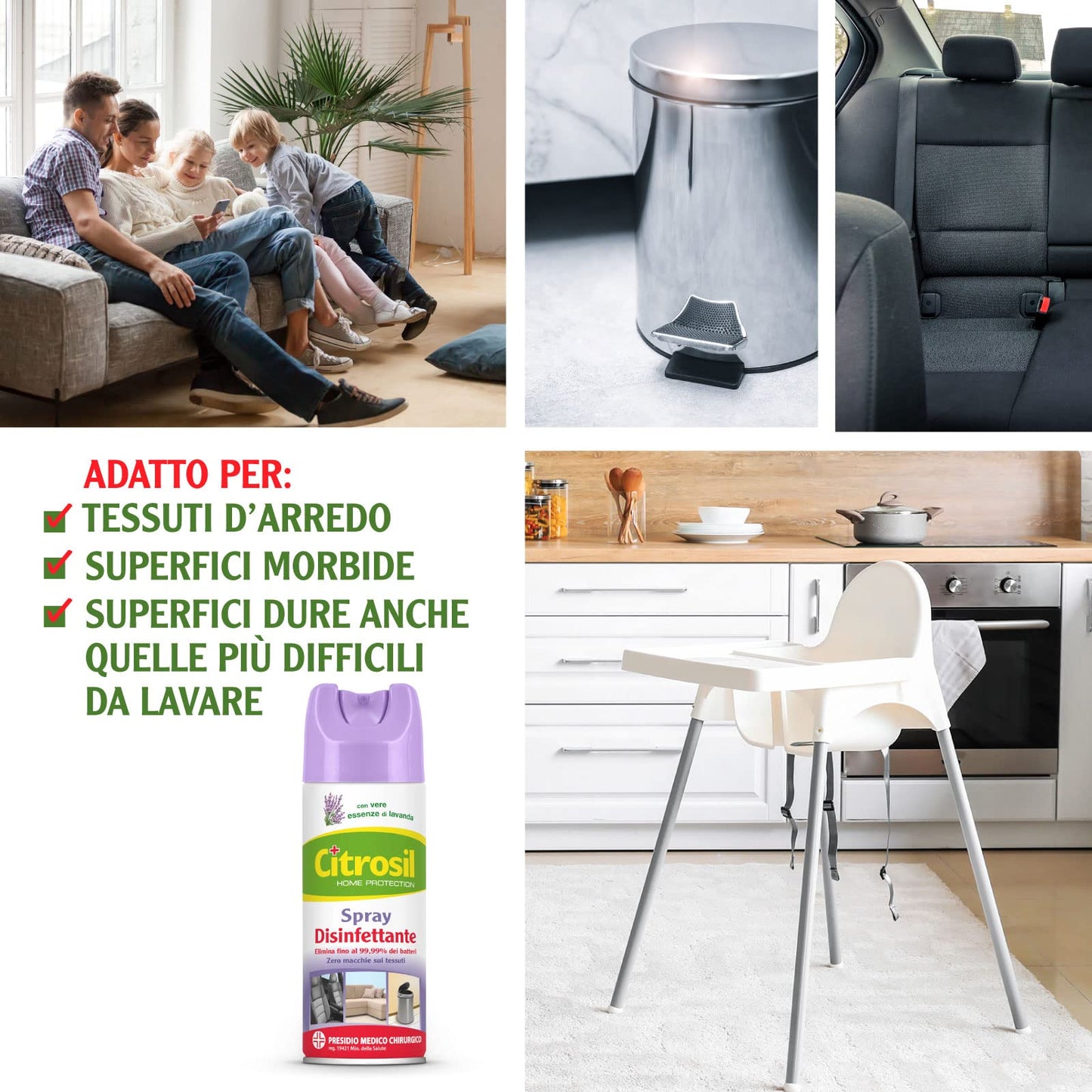 Citrosil Home Protection - Spray Disinfettante Superfici Multiuso, Elimina Fino al 99,9% dei Batteri, con Vere Essenze di Lavanda, 300 ml x 5 Pezzi