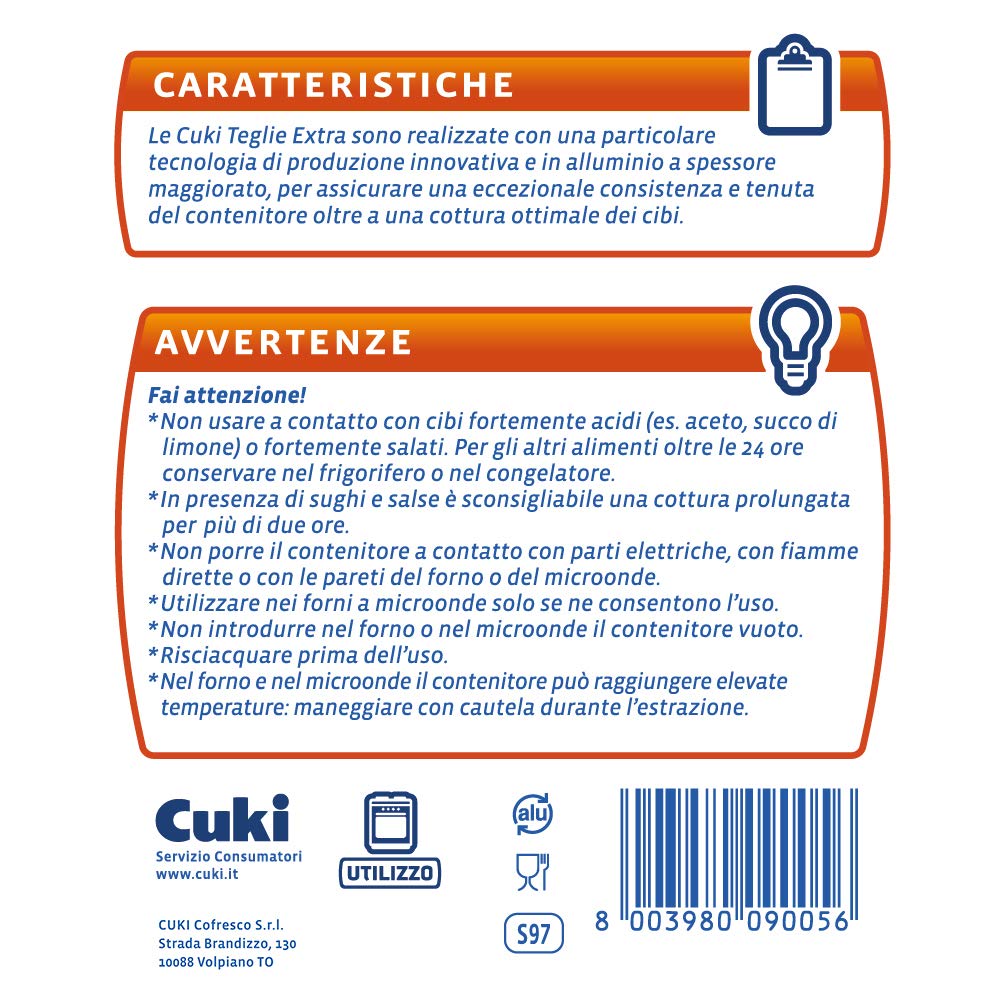 Cuki Teglie Extra Alluminio - alto spessore - 8 porzioni - rettangolari [S97] - 1 confezione da 2 pezzi