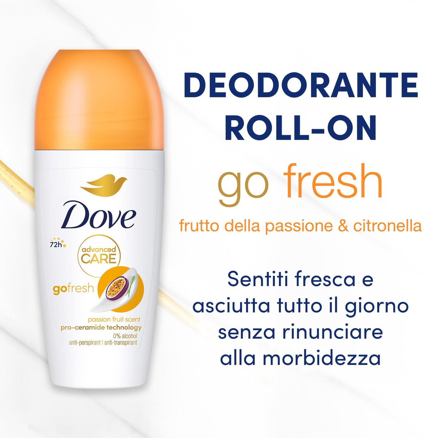 Dove, Deodorante Roll On Advanced Care Passion Fruit, Deodorante Antitraspirante, Formula Delicata Con Tripla Azione Idratante, Protezione Fino a 48 Ore, Deodorante Uomo e Donna, 50 ml