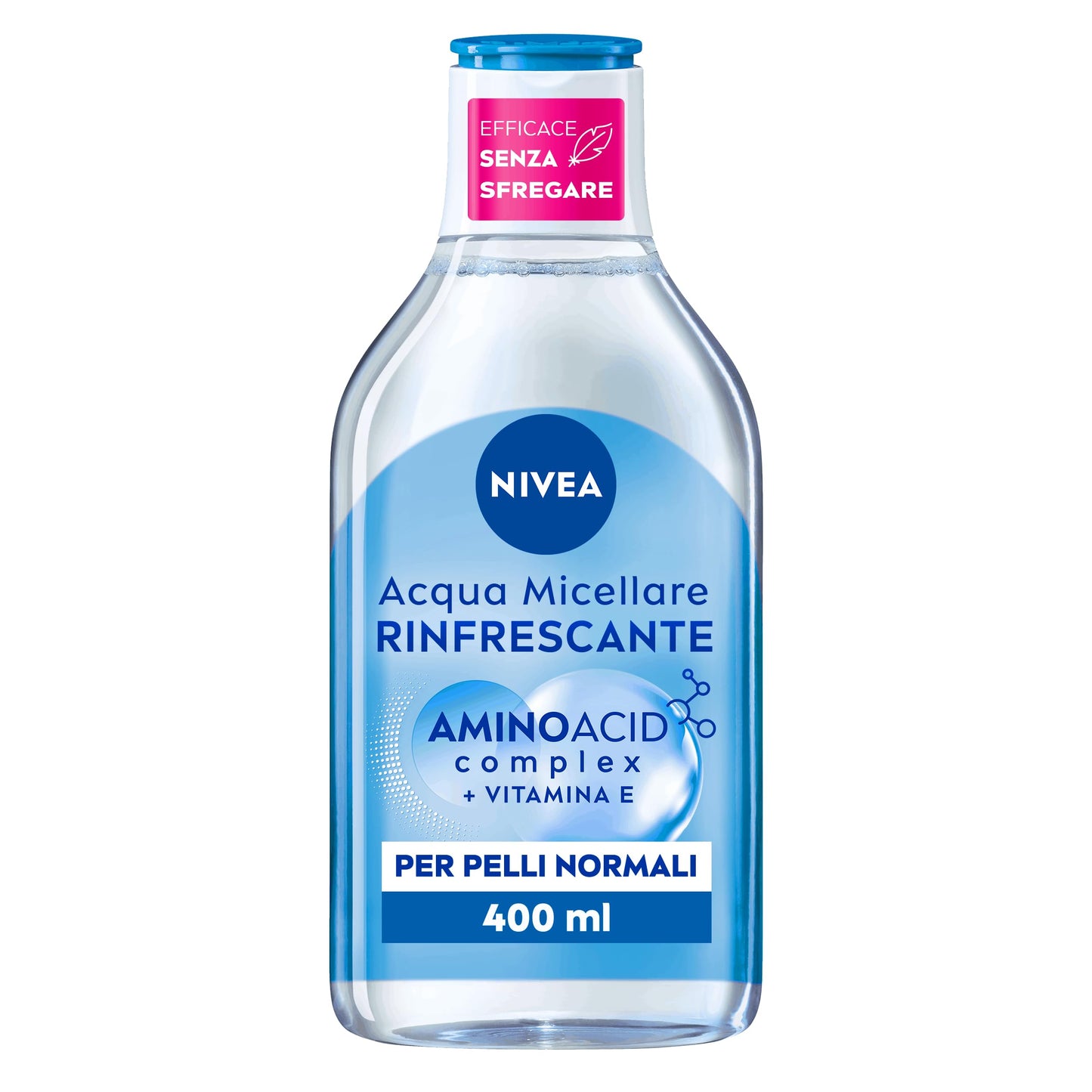 NIVEA MicellAIR 5in1 Acqua Micellare Rinfrescante 400 ml, Struccante viso e occhi con complesso micellare senza risciacquo, Detergente viso, occhi e labbra per pelli normali