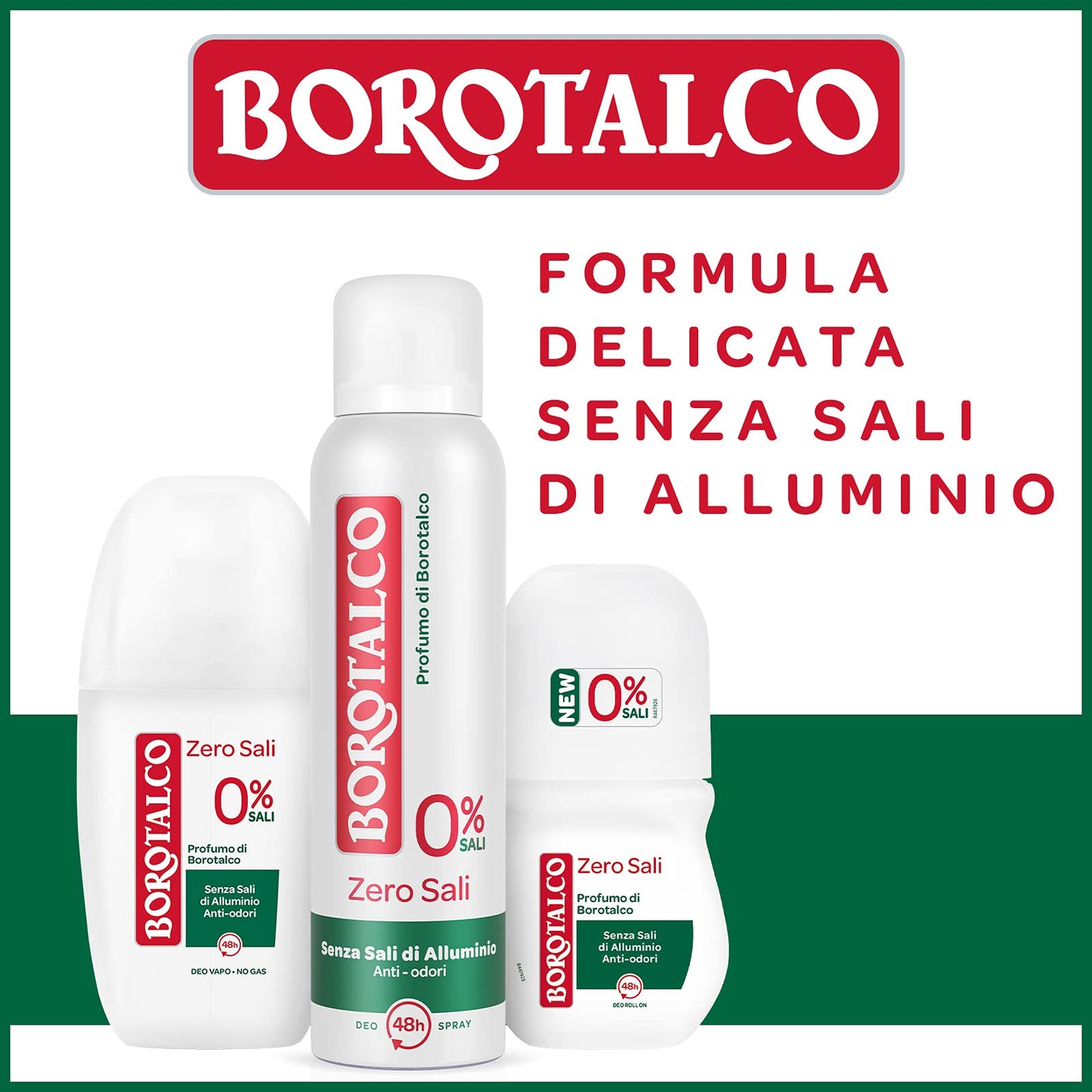 Borotalco, Deodorante Spray Zero Sali, Assorbe il Sudore e non Lascia Aloni, senza Sali di Alluminio, Freschezza Continua, Profumo Classico di Borotalco, Deodorante Uomo e Donna, Flacone da 150 ml
