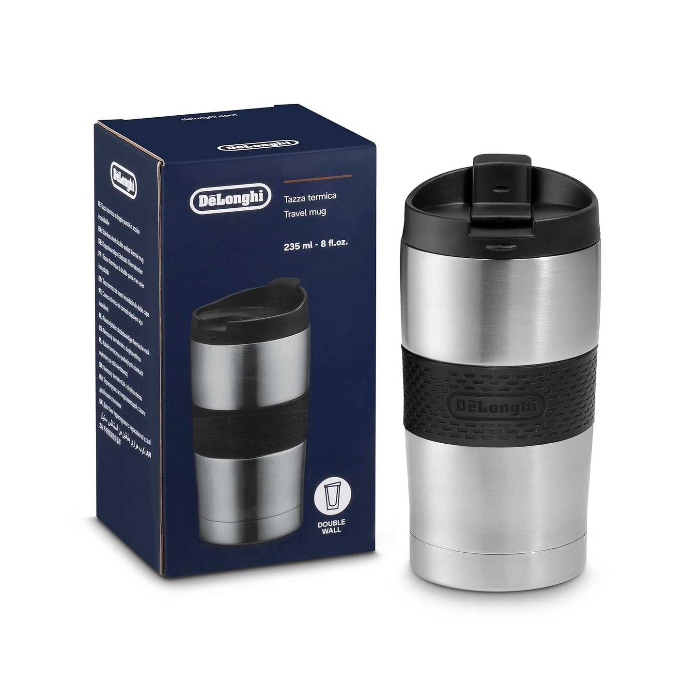 De'Longhi tazza da viaggio termica a doppia parete in acciaio inossidabile 300ml