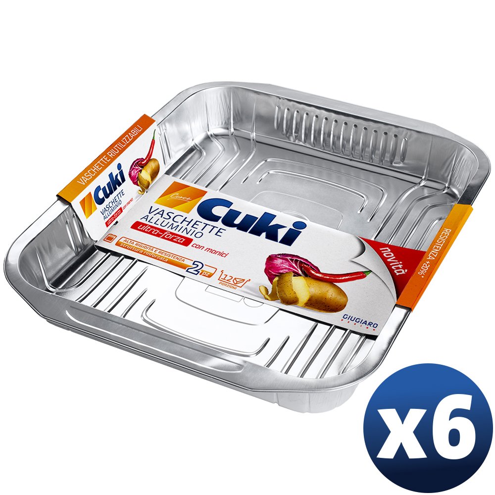 Cuki Vaschette Alluminio - Doppia Forza - 12 porz - rettangolari [RS74G] - 6 confezioni da 2 pezzi