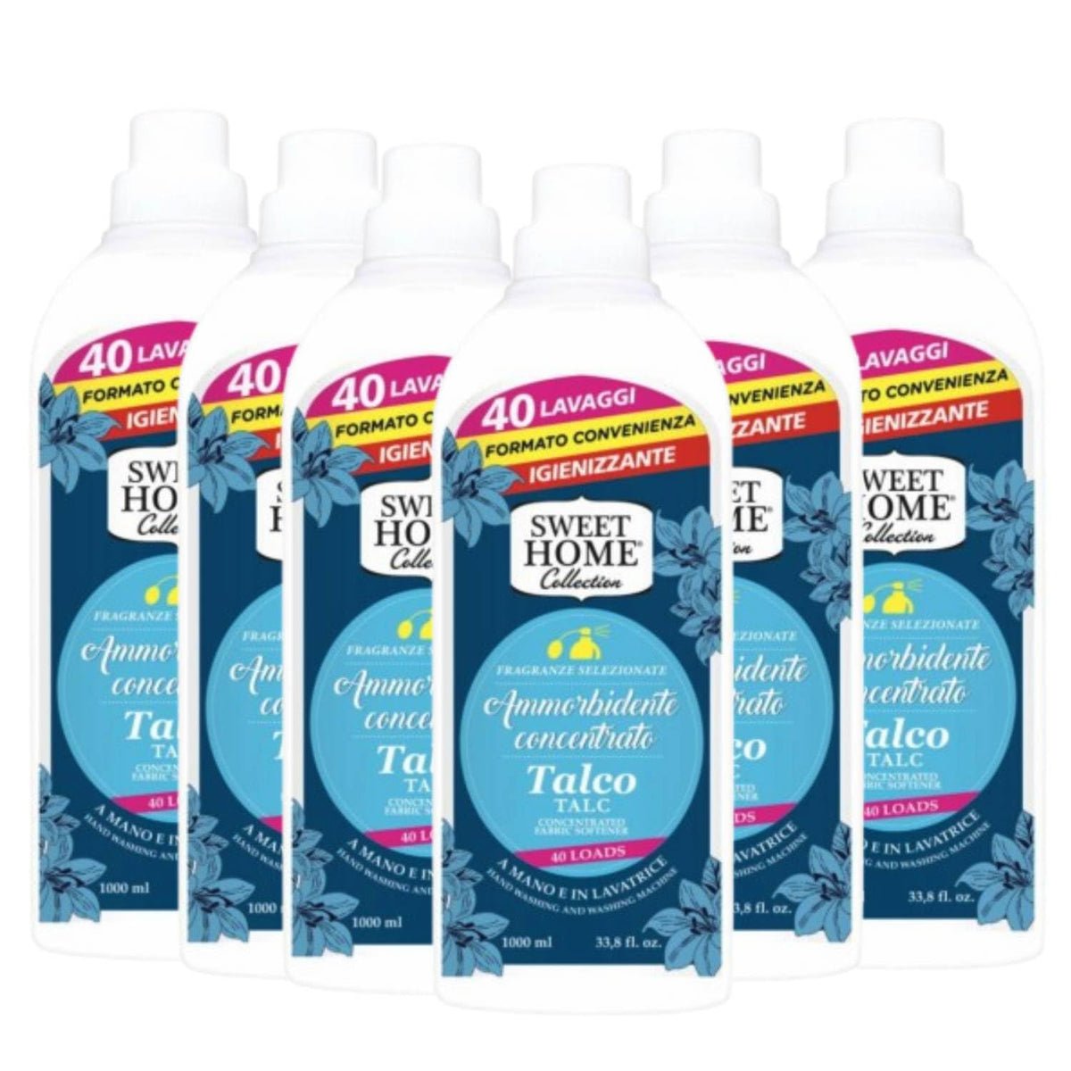 Suarez Sweet Home Collection Ammorbidente Concentrato 40 Lavaggi A Mano Lavatrice Profumo Di Talco 1000ml (6 Unità)