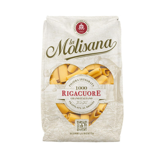 La Molisana, Rigacuore n. 1000, Pasta da Solo Grano Italiano - Trafilata al Bronzo, Ruvida e Tenace con Eccellente Tenuta in Cottura - Confezione da 500 g